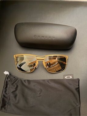 Oakley Gold Frame Sunglasses with Brown Lenses and Black Case